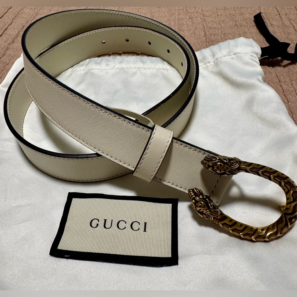 Gucci Dionysus Belt White with Brass Hardware